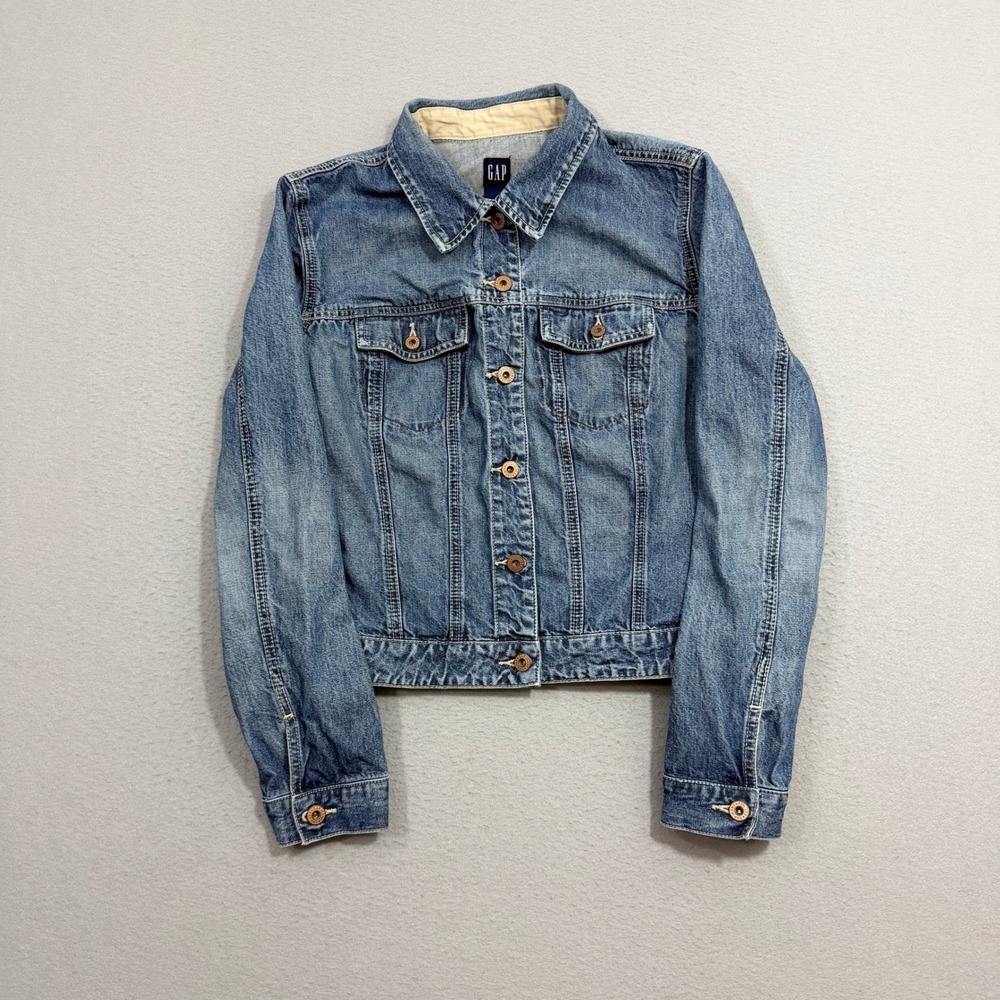 Vintage GAP Denim Jacket Women Large Blue Jean Trucker Classic Cotton y2k 2000s